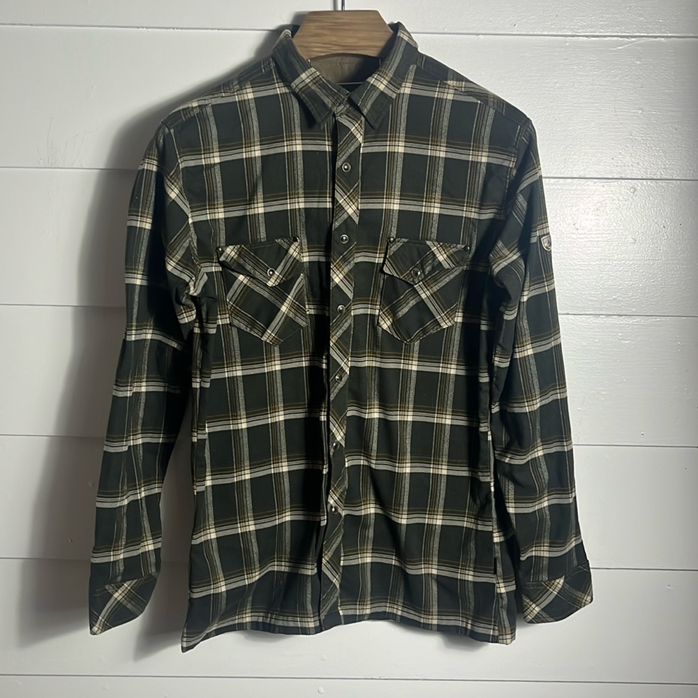 KUHL - Men's Green Plaid Flannel Long Sleeve Pearl Snap Shirt - Size Large